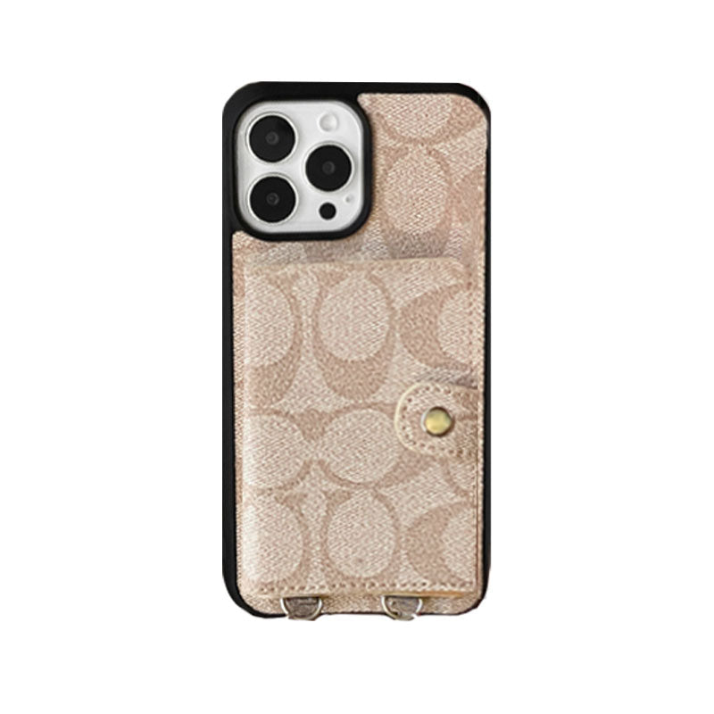 Classic iPhone Case With Wallet And Strap Brown -SZK240402