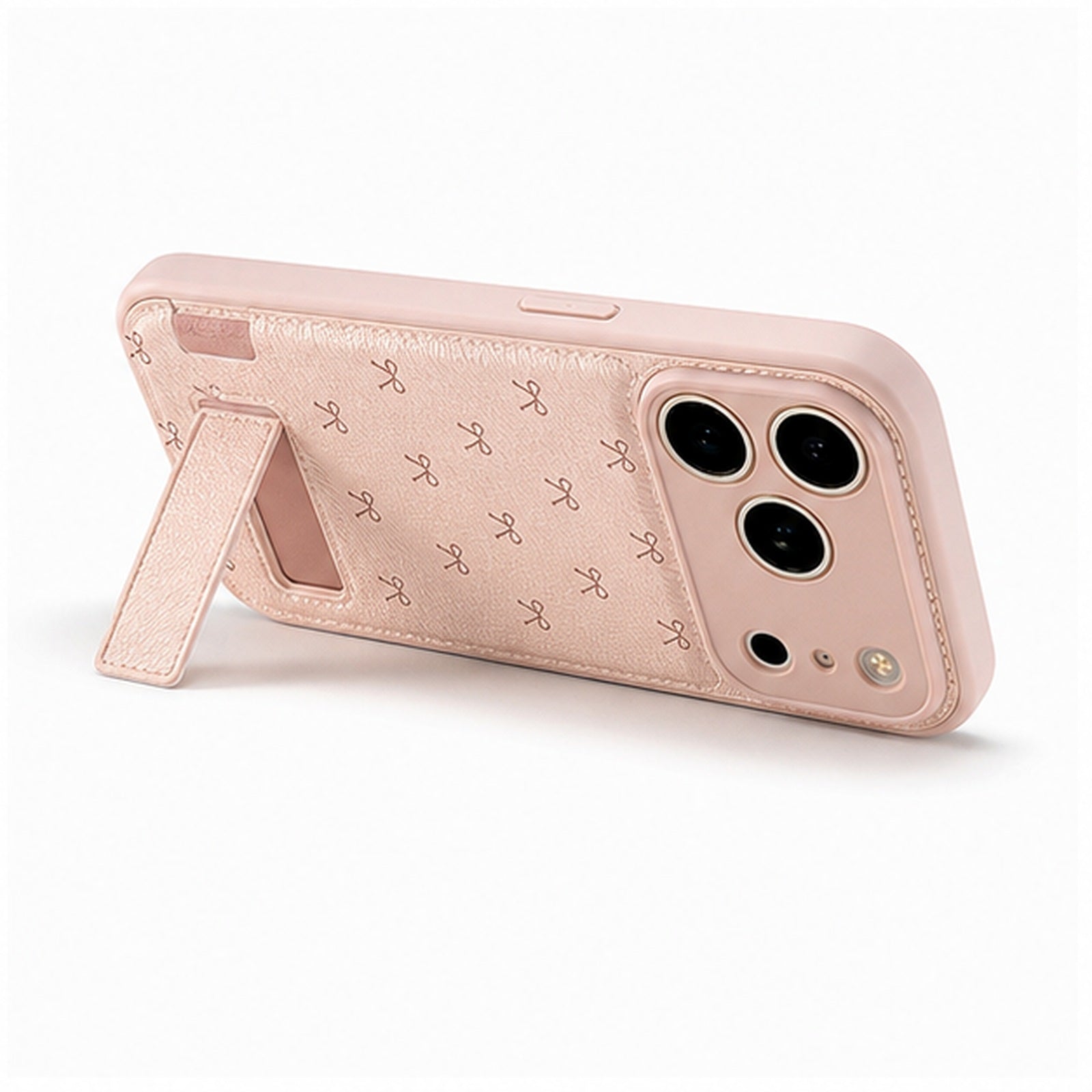 Blush Bow Mirror Stand Case for iPhone, close-up detail