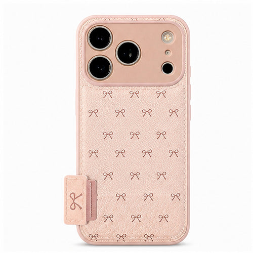 Blush Bow Mirror Stand Case for iPhone, front studio view