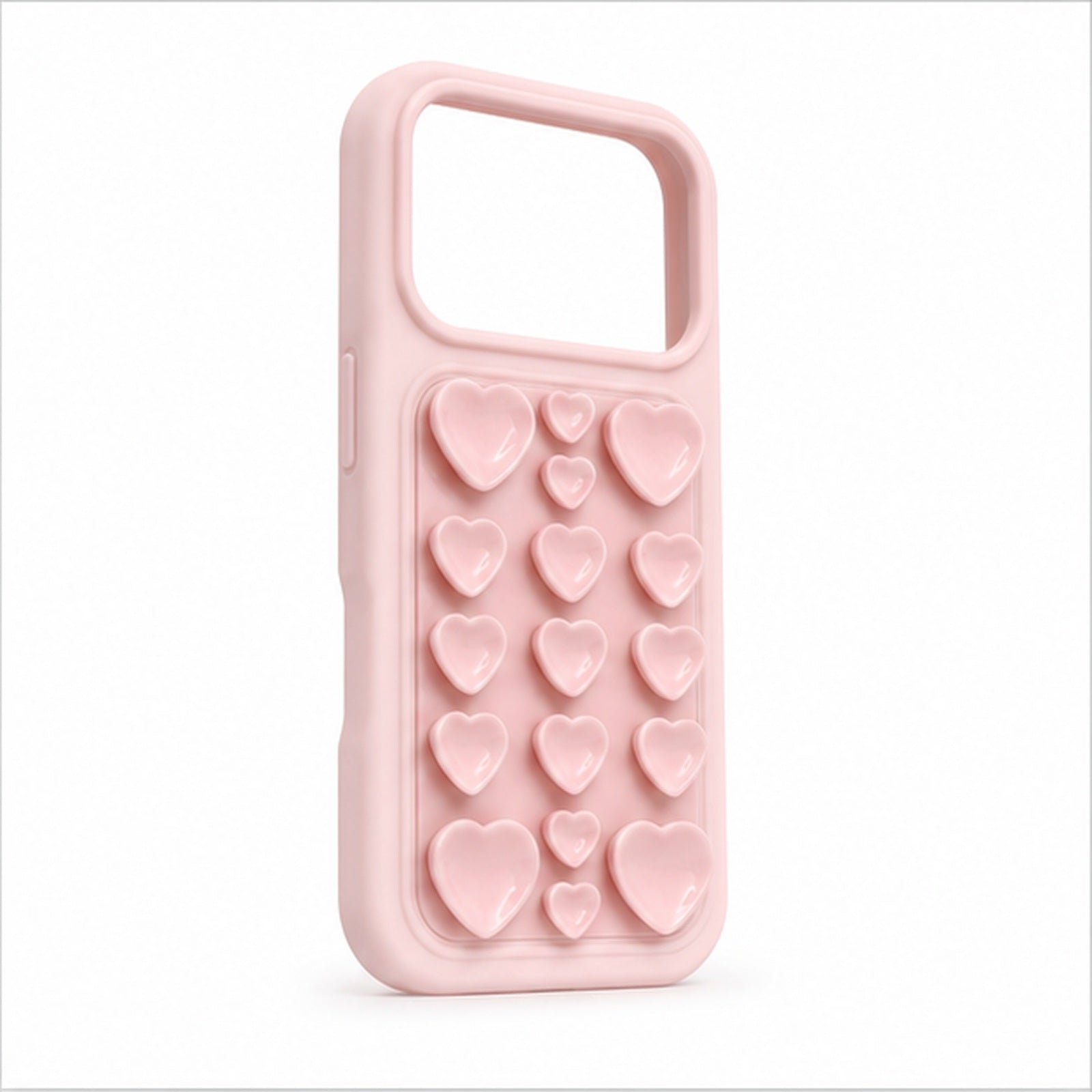 Heart Suction Grip Case for iPhone, three-quarter studio view