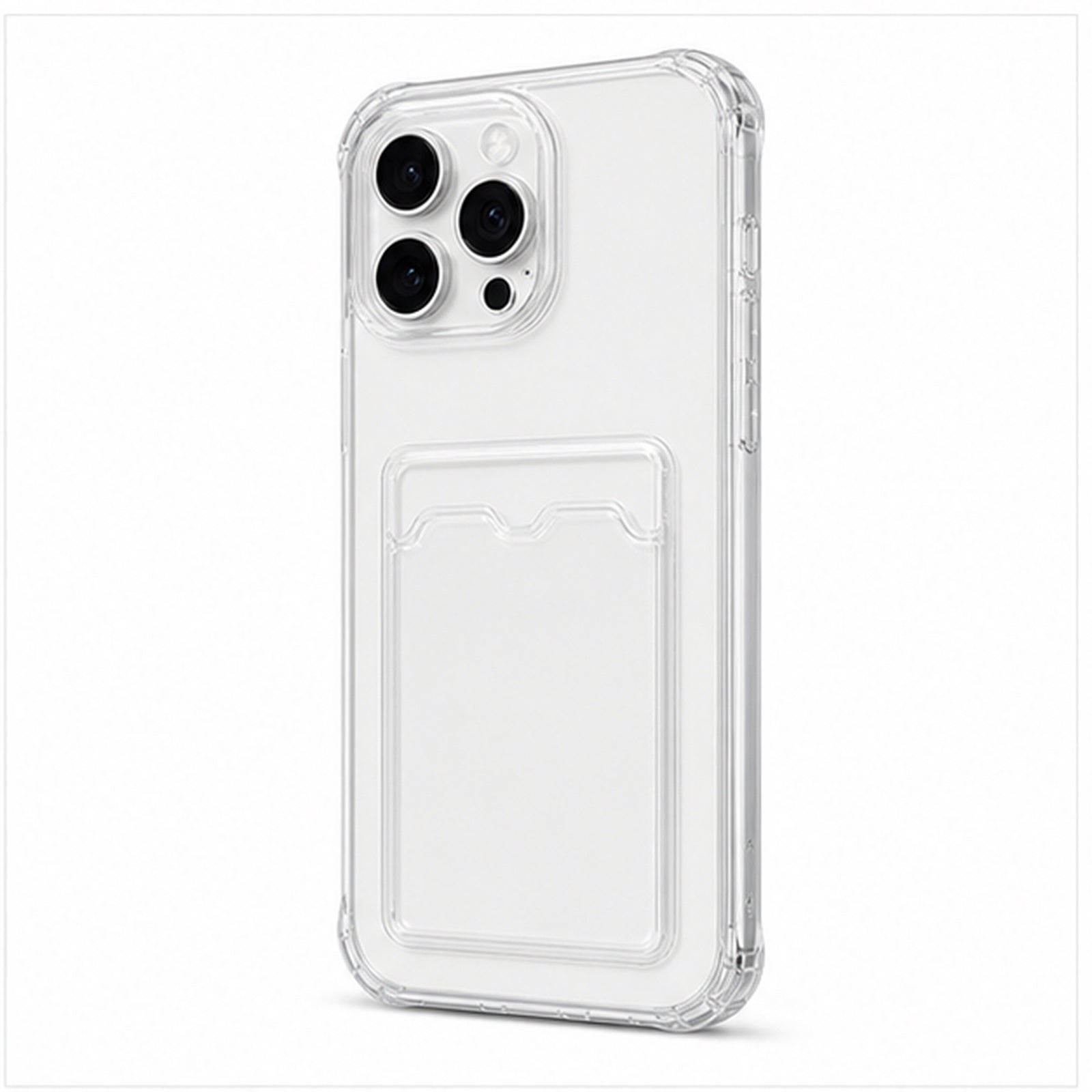 Clear Card Pocket Case for iPhone, three-quarter studio view
