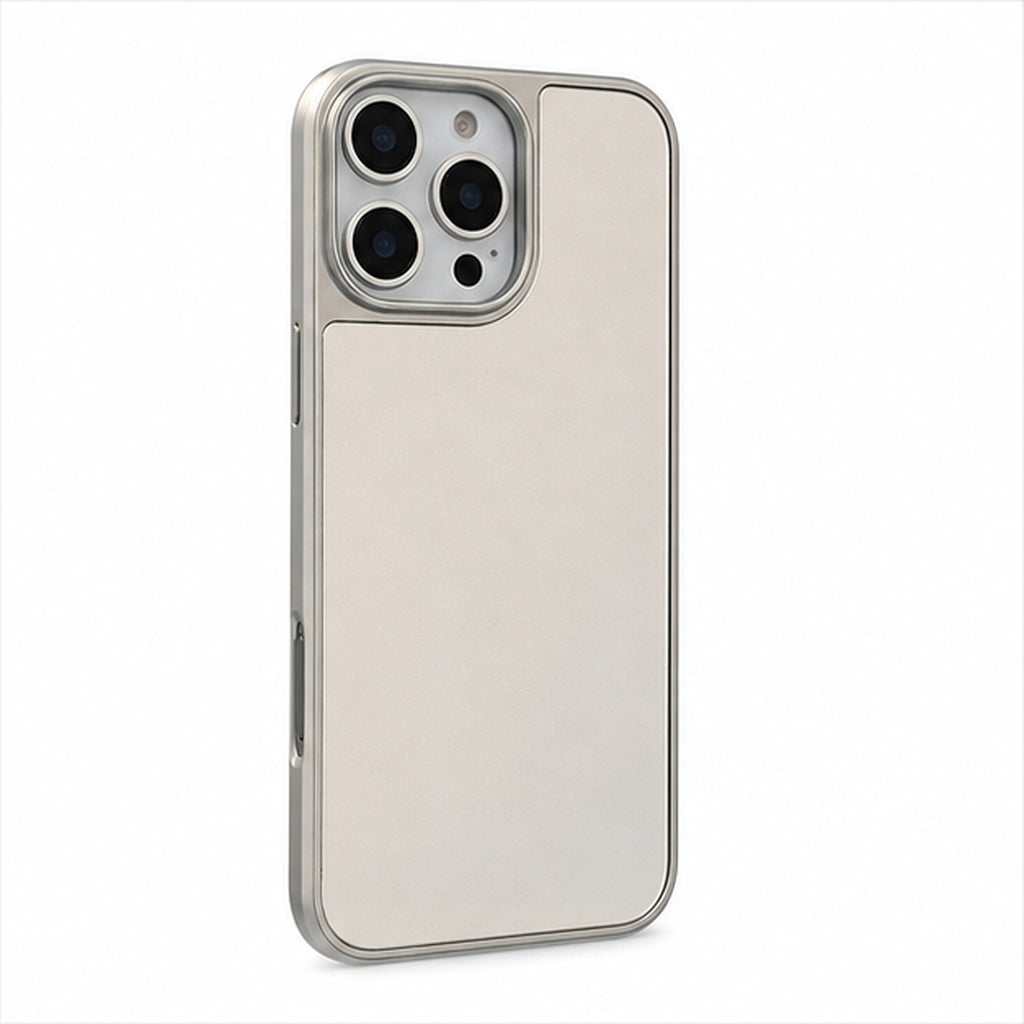 Silver-Edge Mirror Case for iPhone, three-quarter studio view