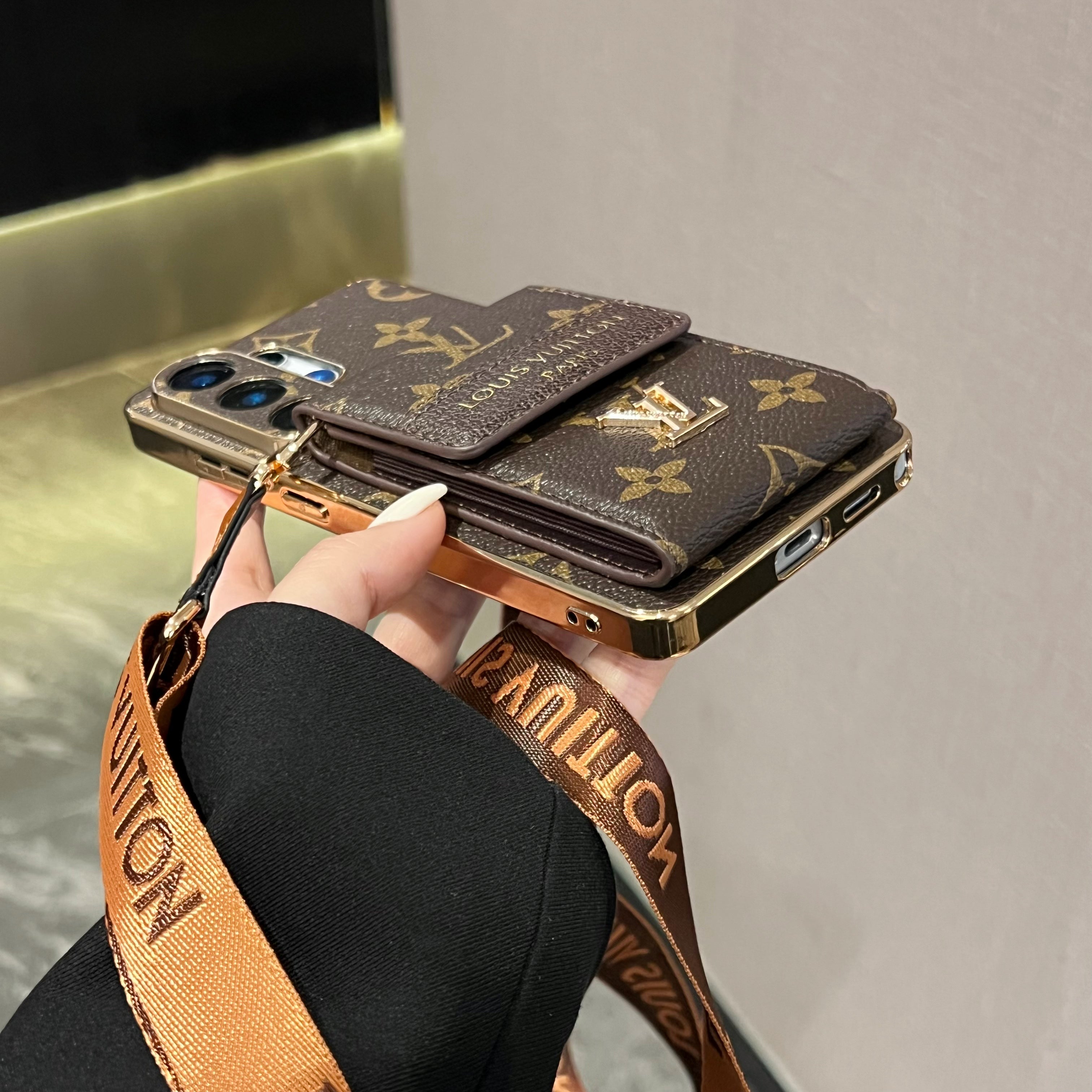 Luxury Advanced Leather Samsung Phone Case with Wallet and Strap.