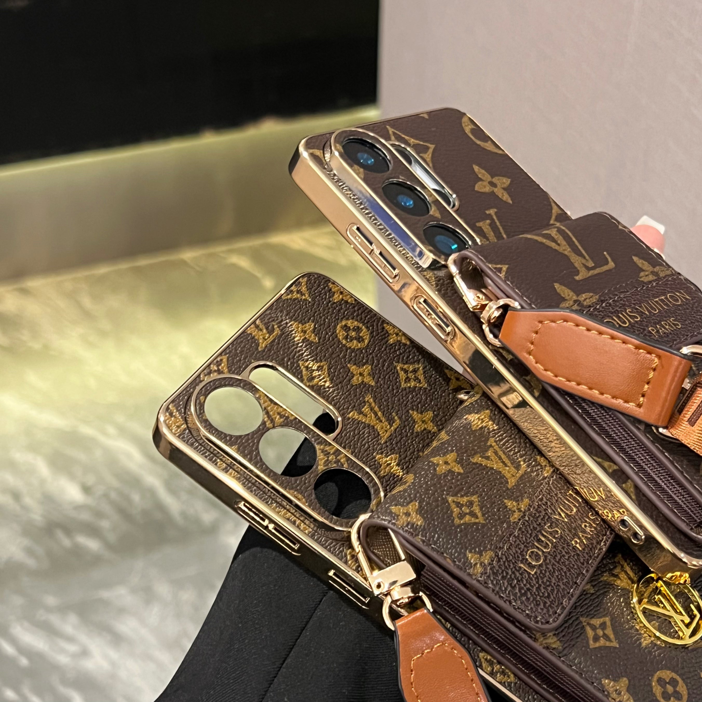 Luxury Advanced Leather Samsung Phone Case with Wallet and Strap.