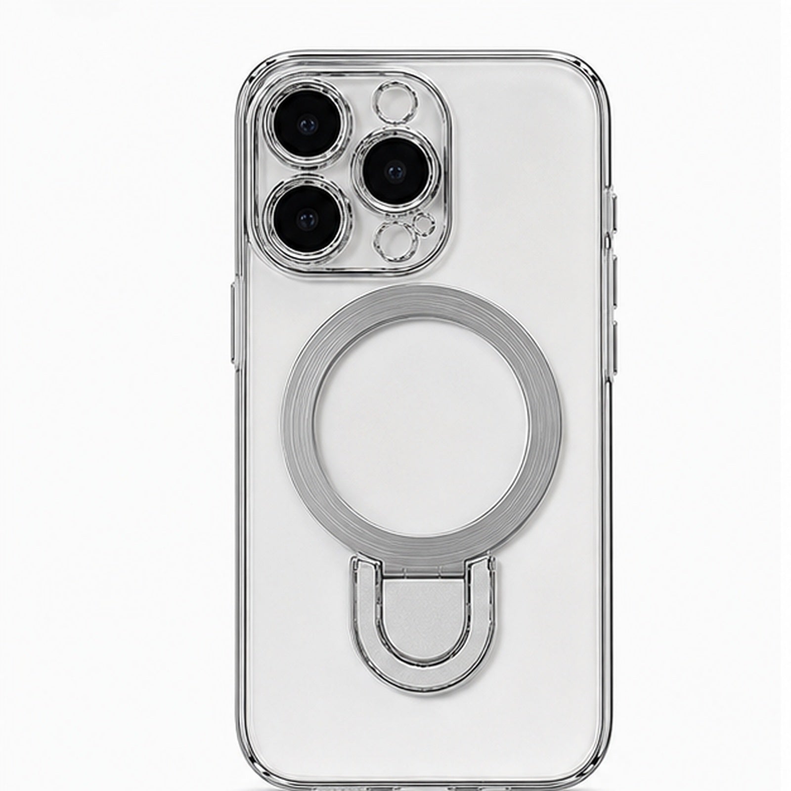Frameless Magnetic U-Stand Case for iPhone, front studio view