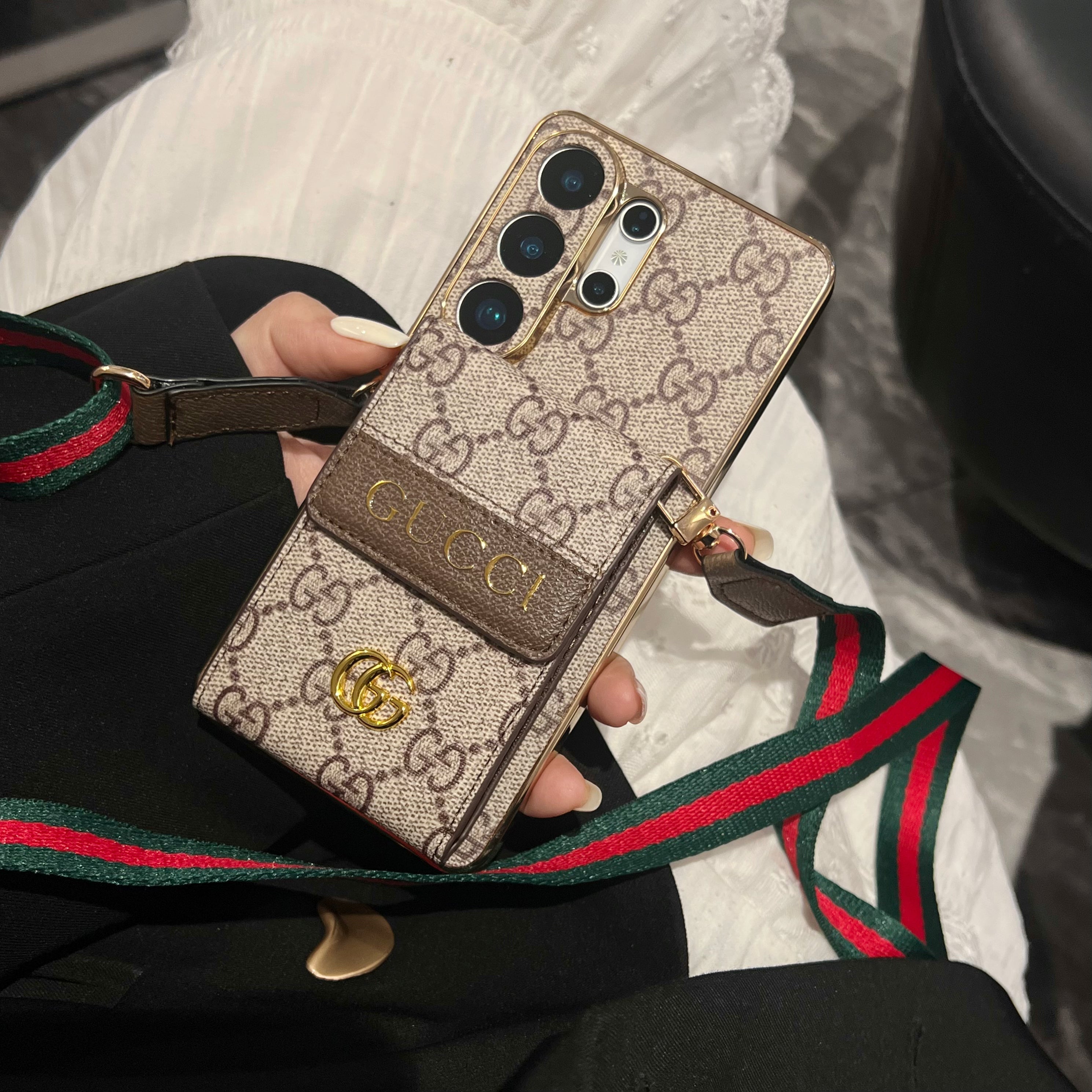 Luxury Advanced Leather Samsung Phone Case with Wallet and Strap.