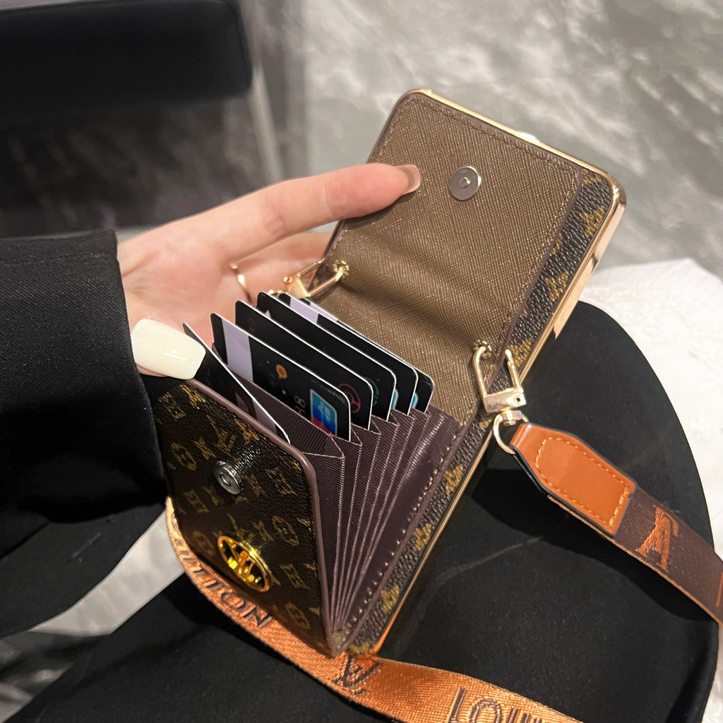 Luxury Advanced Leather Samsung Phone Case with Wallet and Strap.