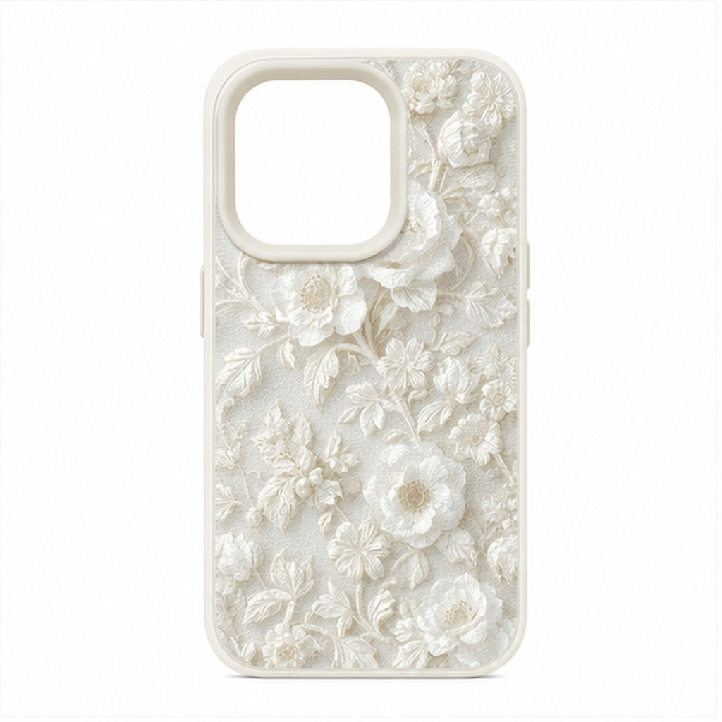 Ivory Floral Relief Case for iPhone, front studio view
