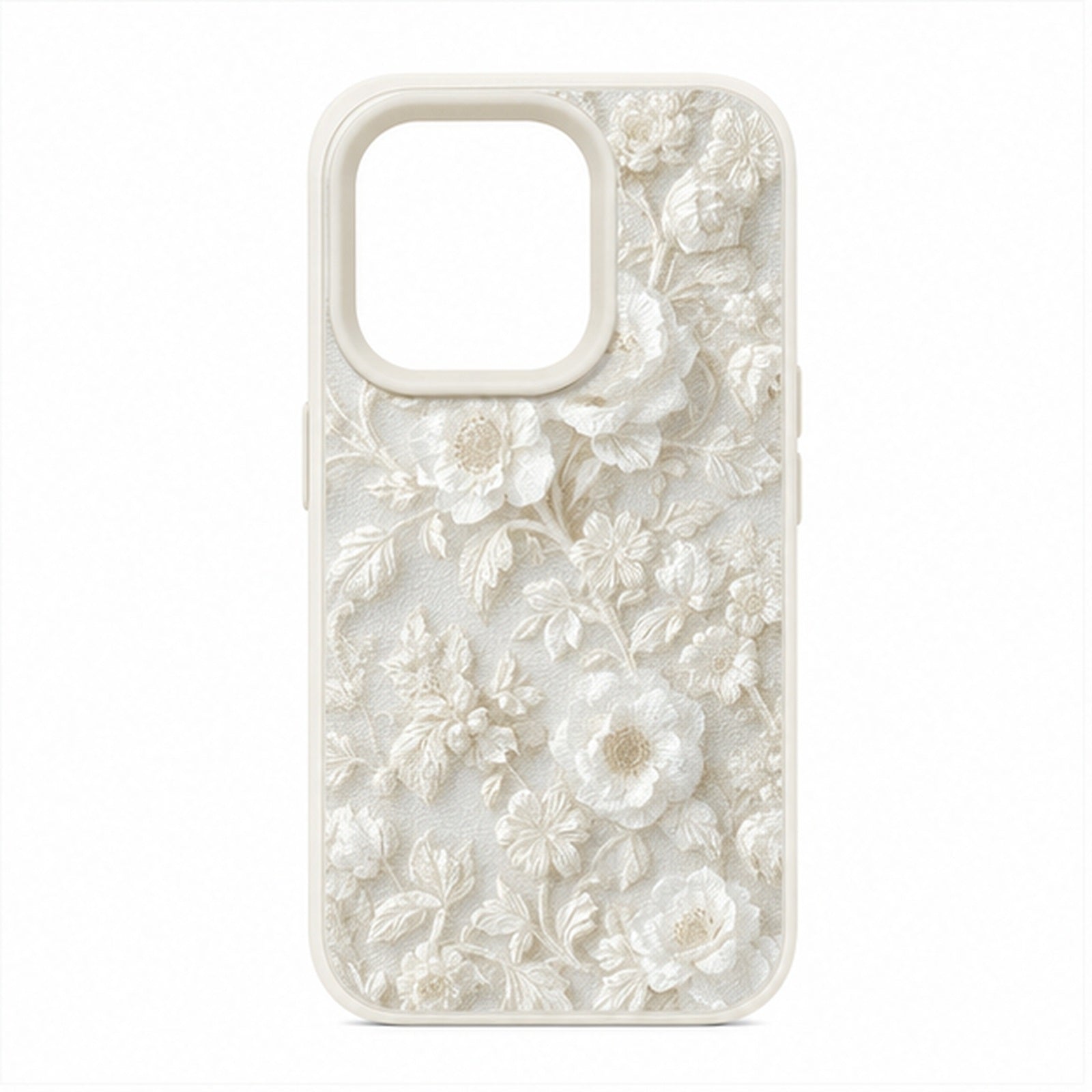 Ivory Floral Relief Case for iPhone, front studio view