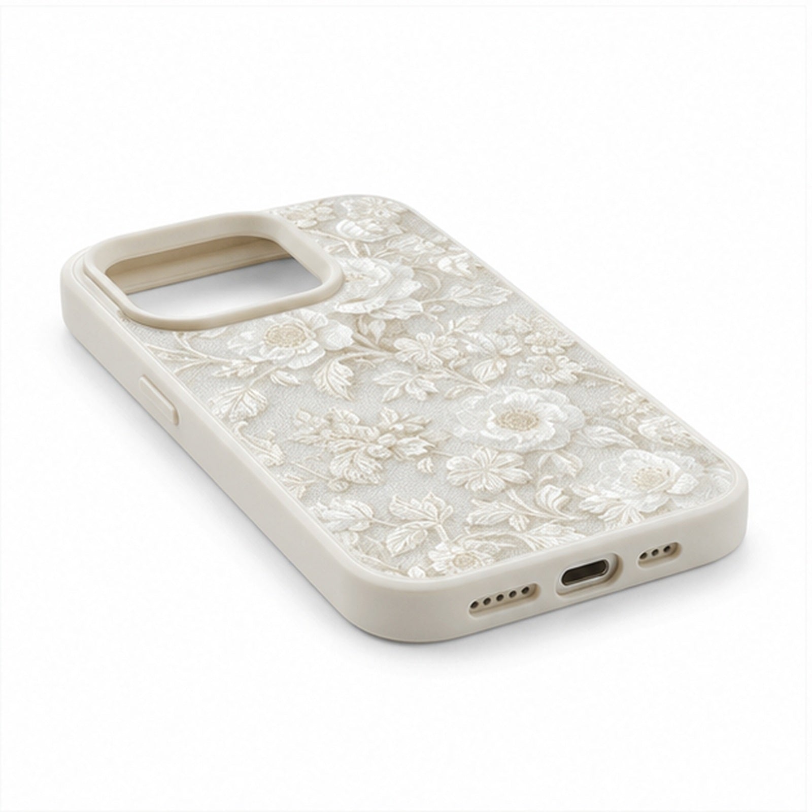 Ivory Floral Relief Case for iPhone, side profile