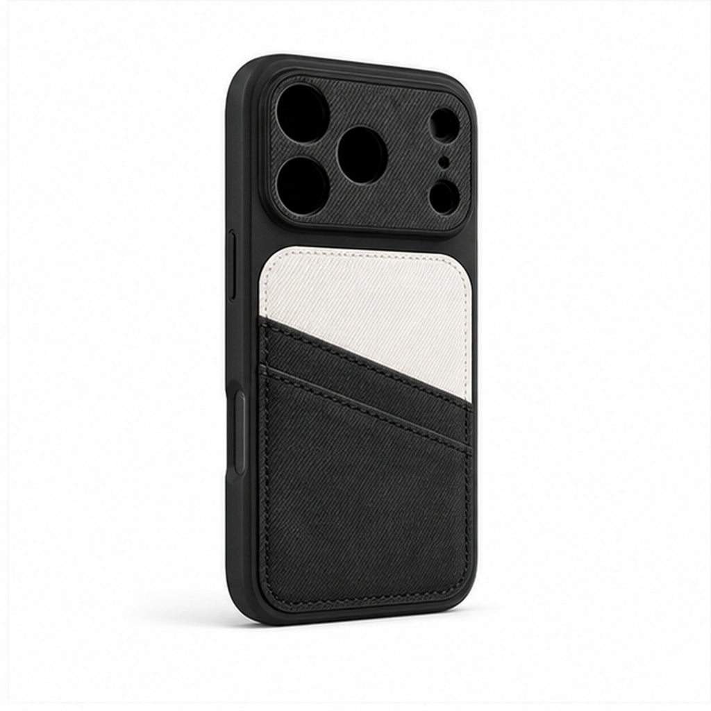 Two-Tone Card Wallet Case for iPhone, three-quarter studio view