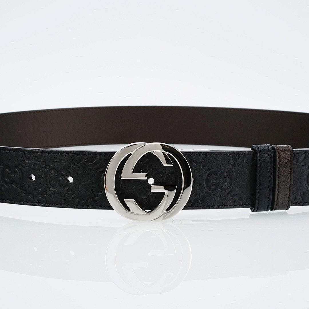 Reversible Leather Belt with Silver Buckle