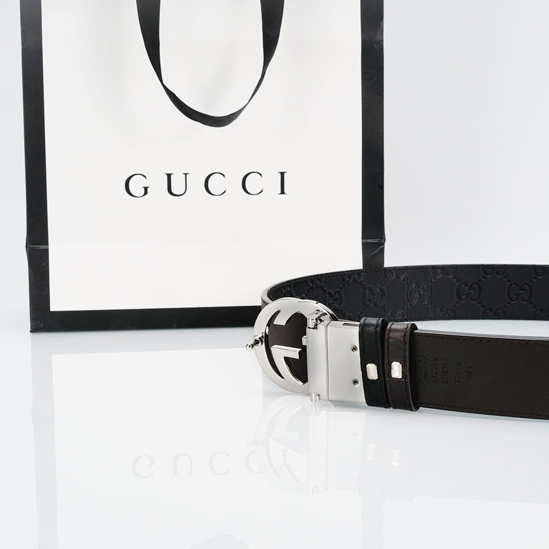 Reversible Leather Belt with Silver Buckle