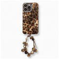 Retro Leopard Charm Strap Case for iPhone, front studio view