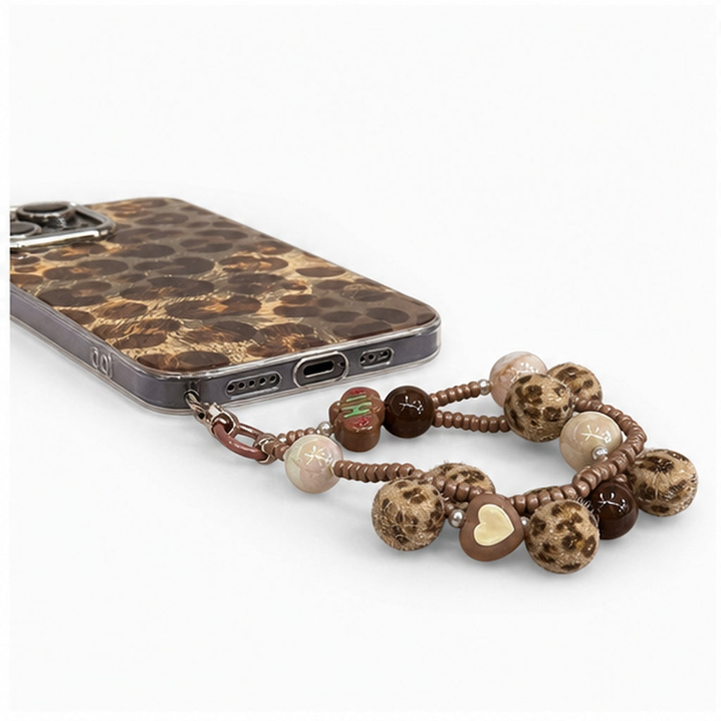 Retro Leopard Charm Strap Case for iPhone, side profile