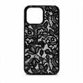 Black Floral Relief Art Case for iPhone, front studio view
