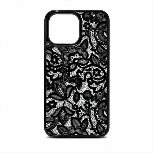 Black Floral Relief Art Case for iPhone, front studio view
