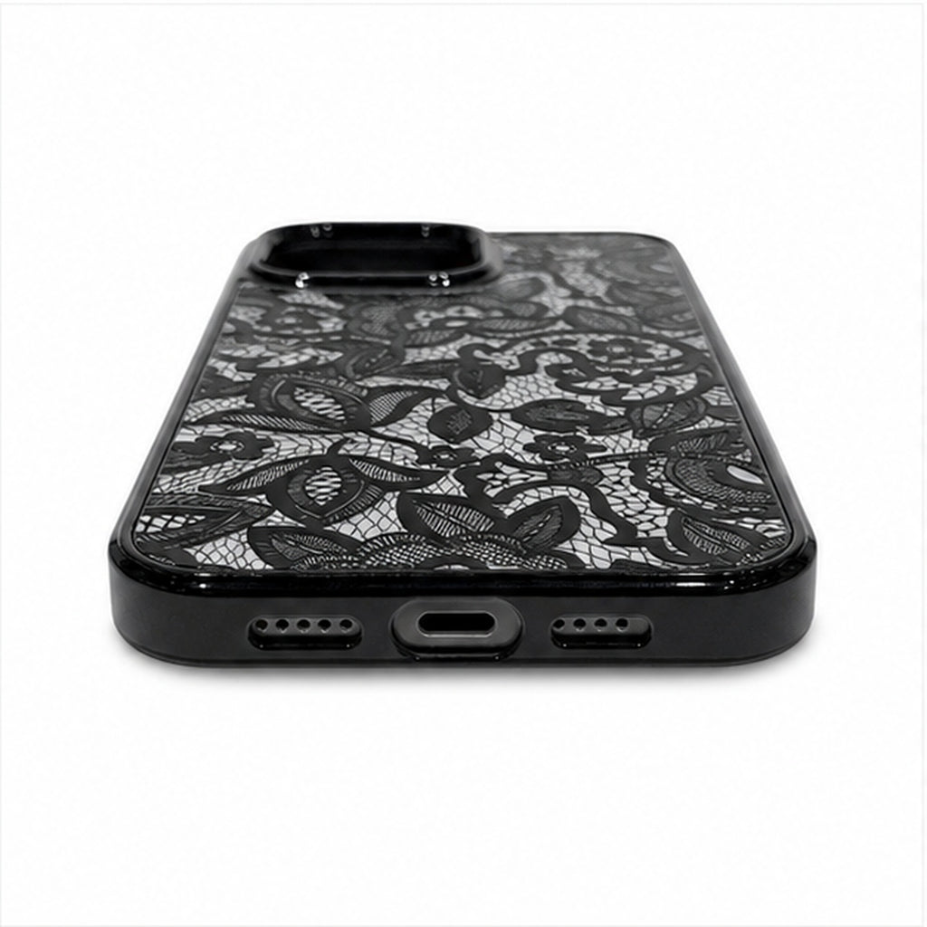 Black Floral Relief Art Case for iPhone, side profile