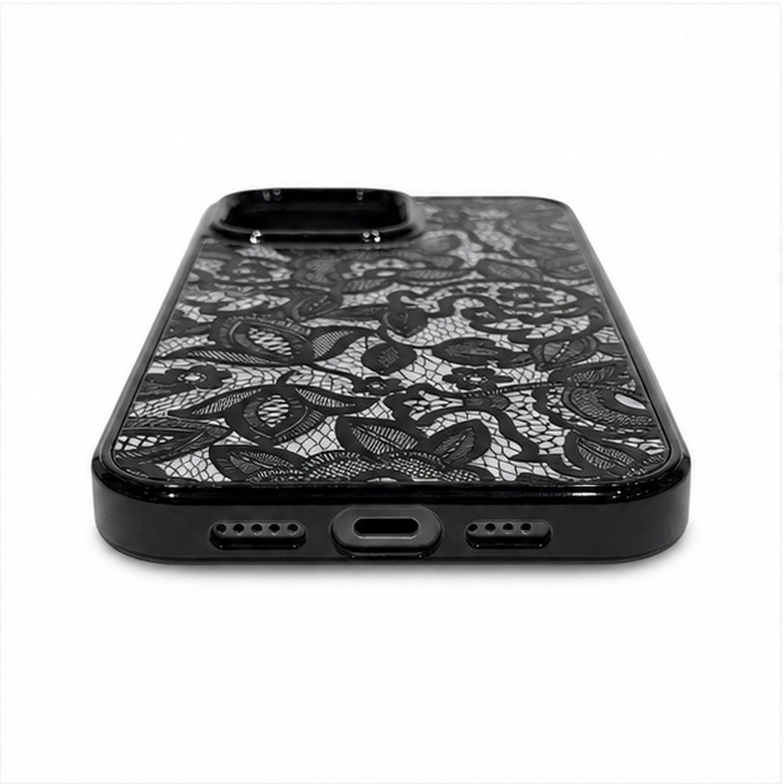 Black Floral Relief Art Case for iPhone, side profile