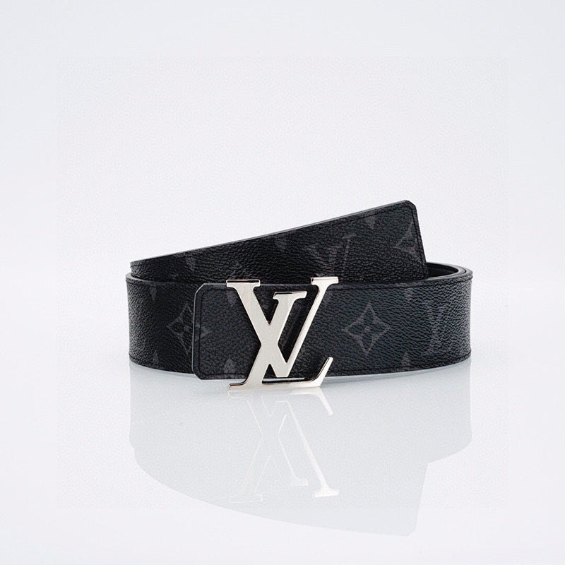 Luxury Black Monogram Belt with Silver Buckle