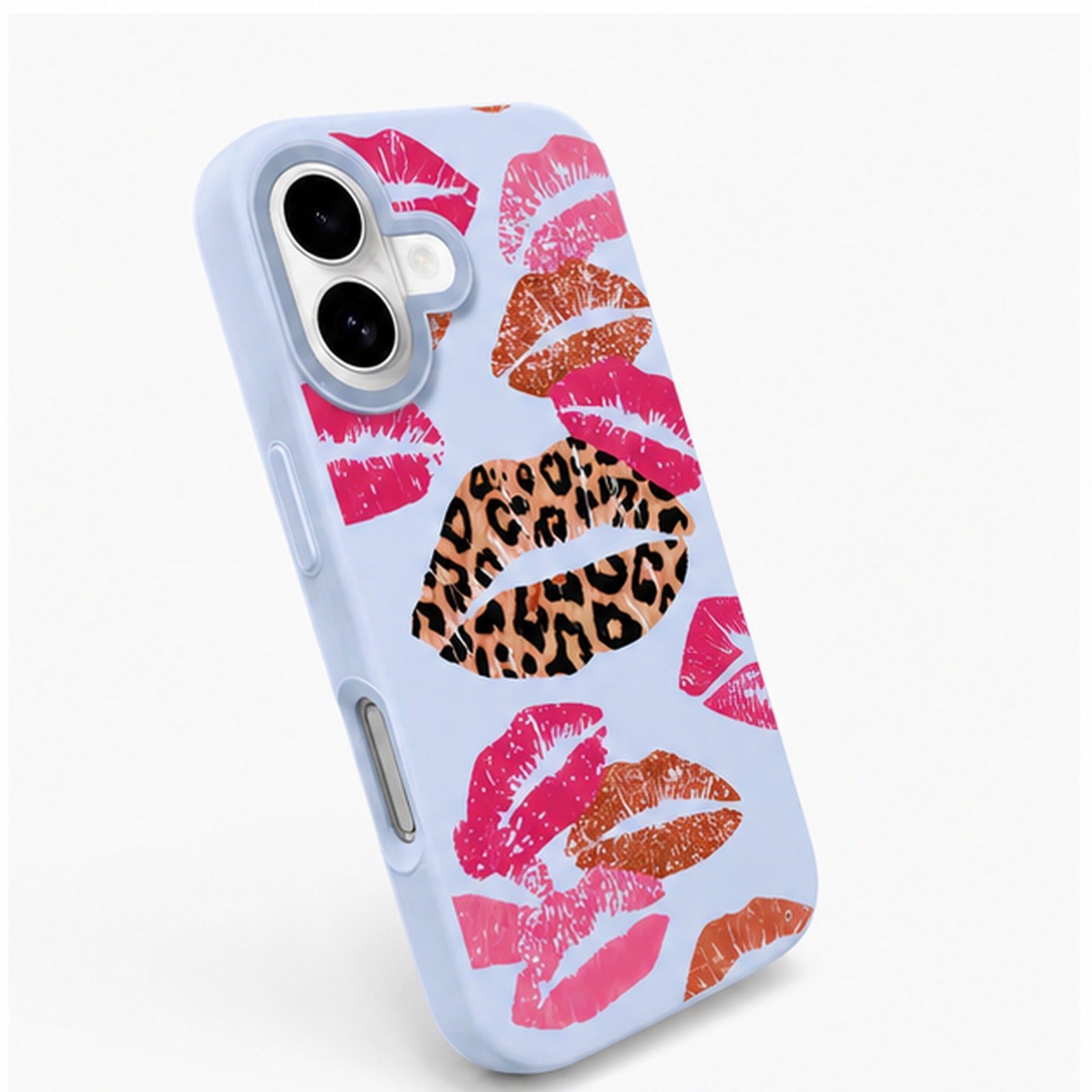 Leopard Kiss Print Case for iPhone, three-quarter studio view