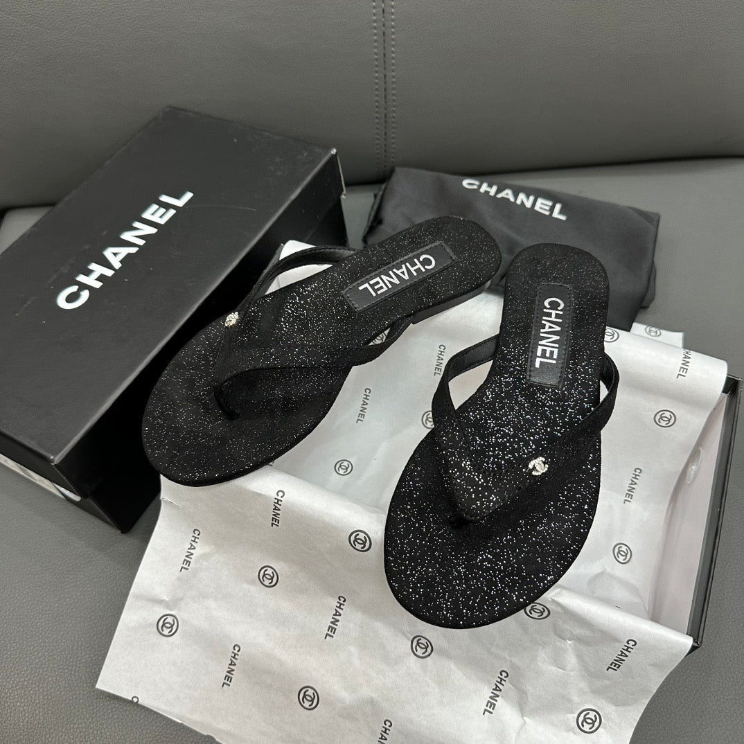 Fashion glitter rhinestone thong flat slides