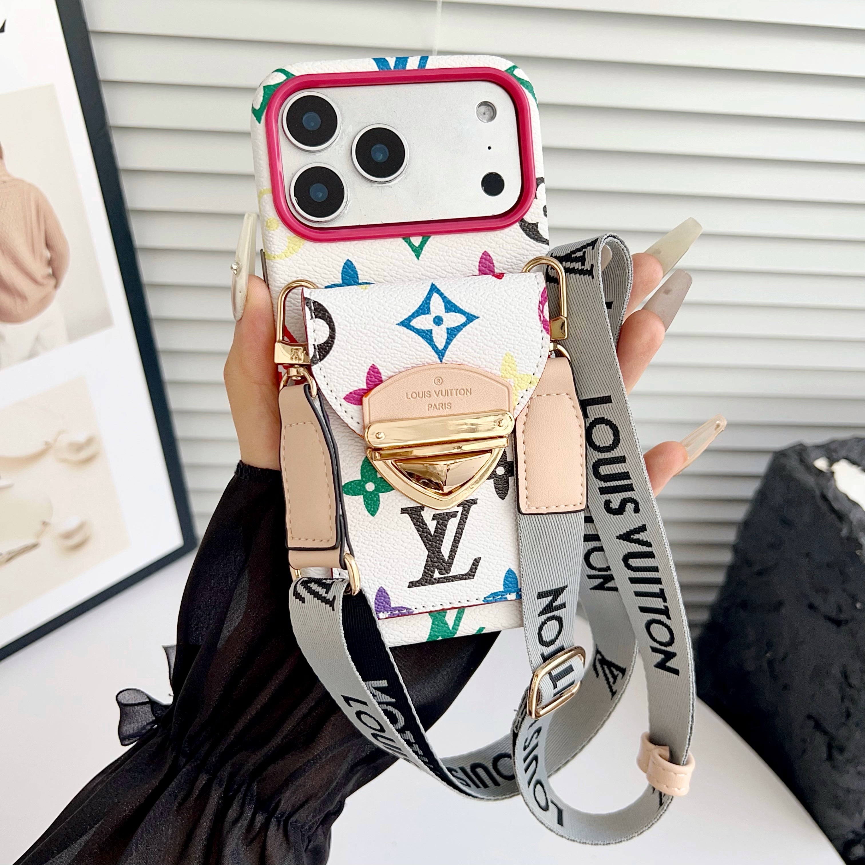 Luxury Crossbody iPhone Case with Card Pocket & Detachable Strap