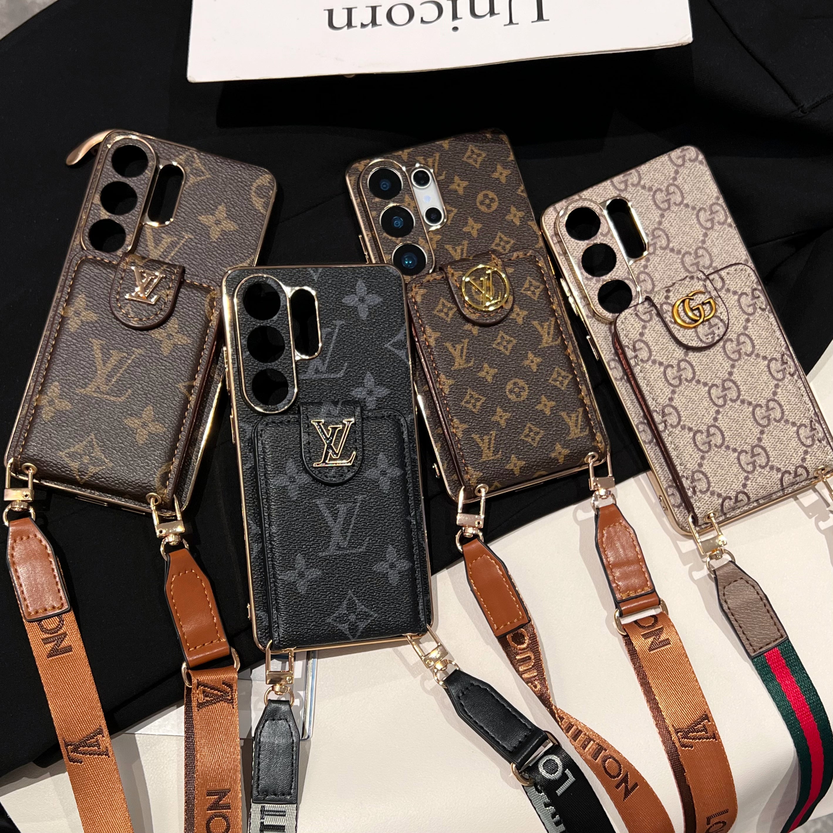 Luxury Monogram Crossbody Phone Case with Card Pocket and Shoulder Strap