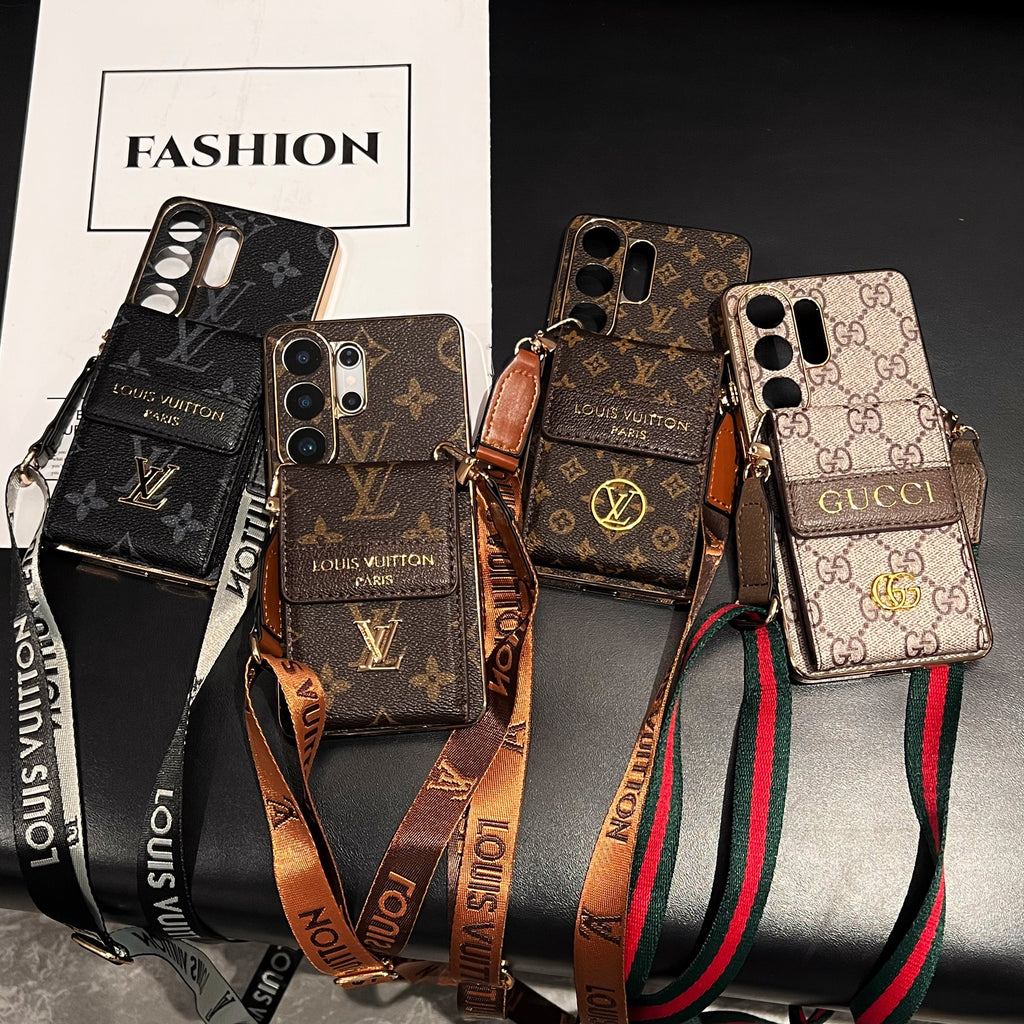 Luxury Advanced Leather Samsung Phone Case with Wallet and Strap.