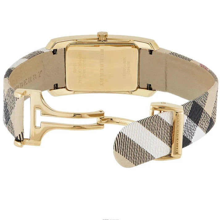Burberry Ladies The Pioneer Check Yellow Gold Watch