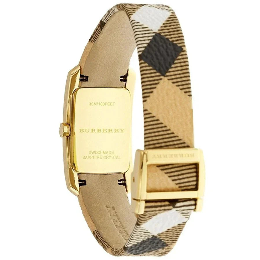 Burberry Ladies The Pioneer Check Yellow Gold Watch