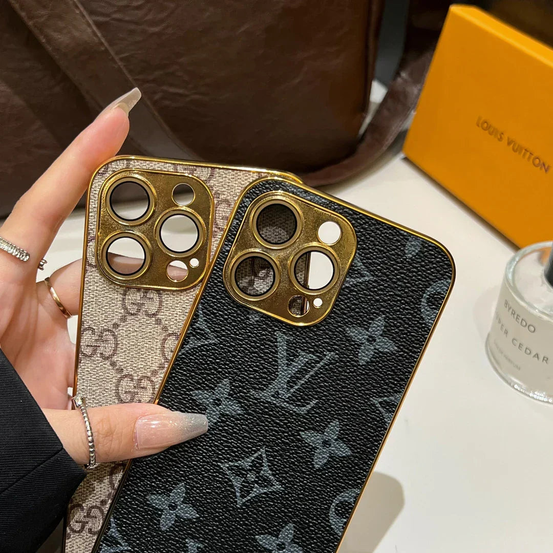 Luxury Classic Monogram iPhone Case With Electroplated Gold Edges