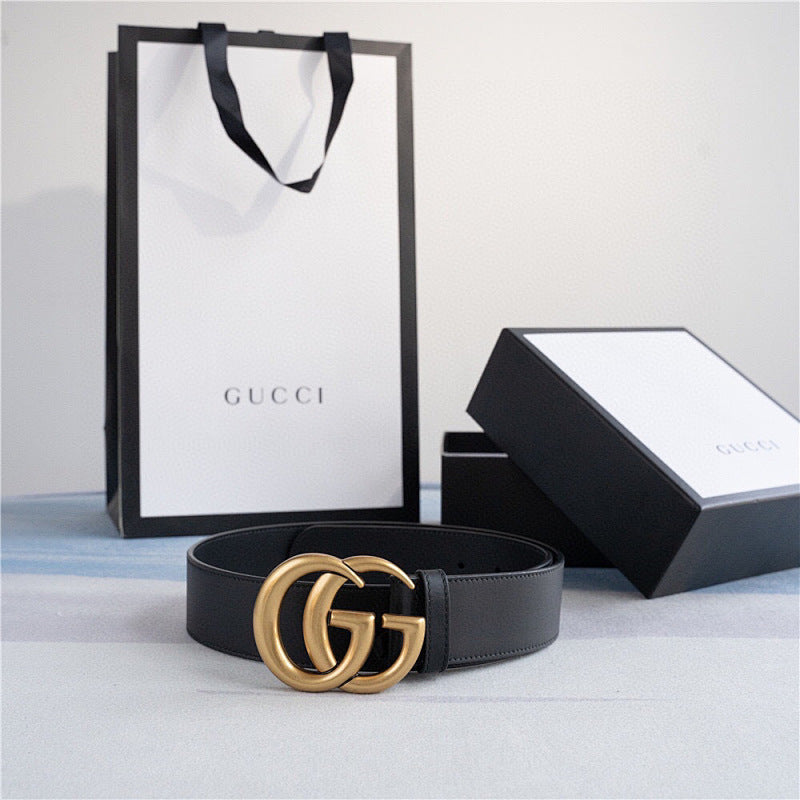 New Gold-Buckle Leather Belts for Men and Women