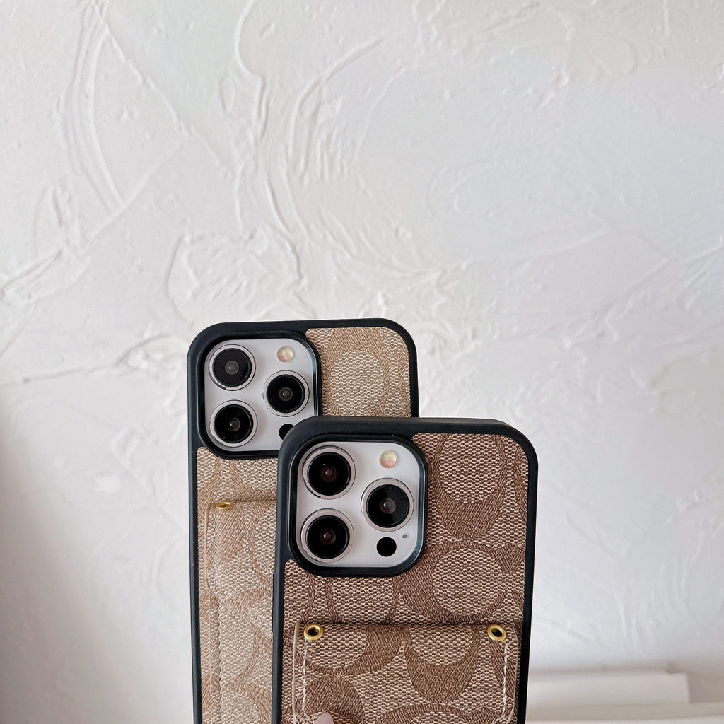Classic iPhone Case With Card Holder And Strap Light Brown -SJ240513