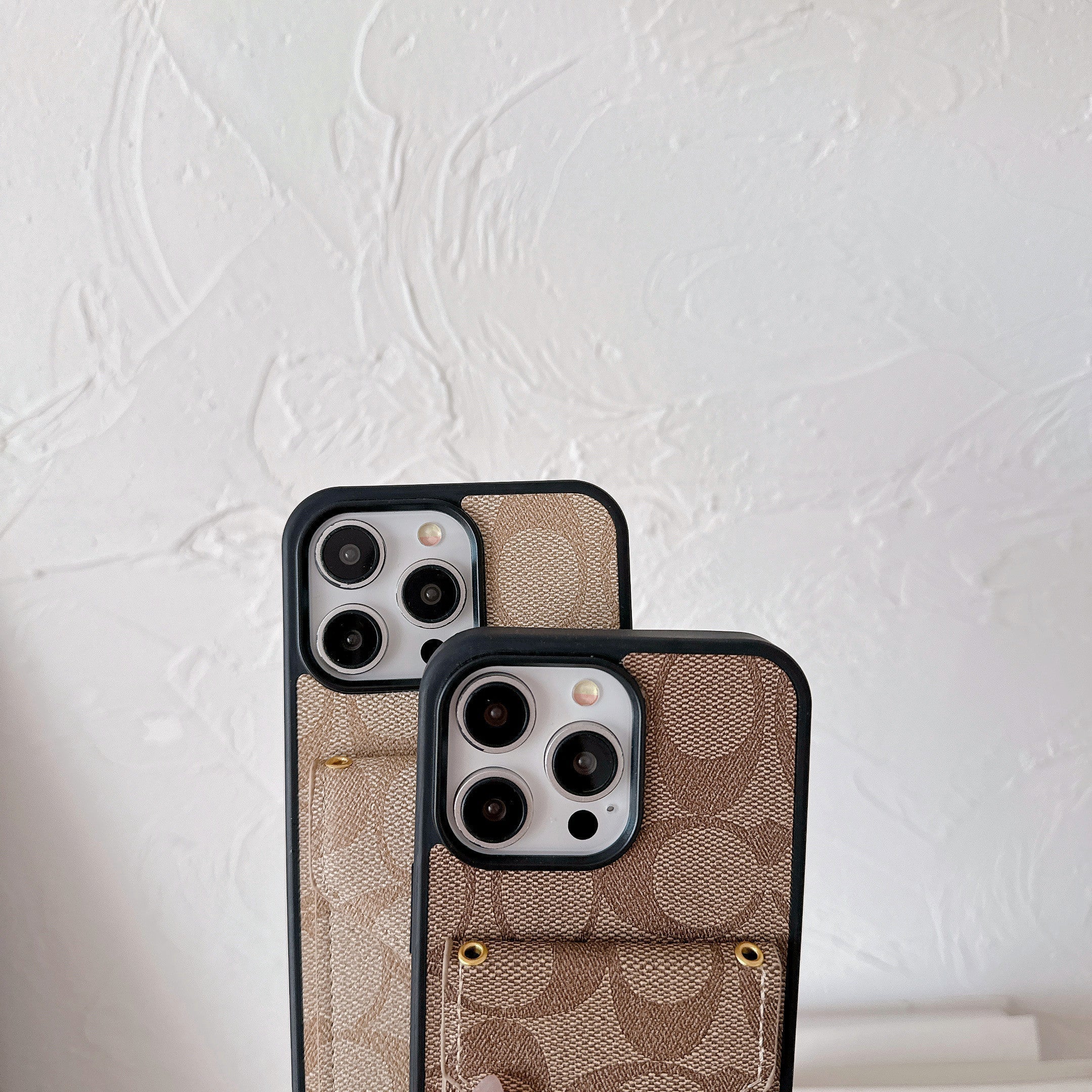 Classic iPhone Case With Card Holder And Strap Light Brown -SJ240513