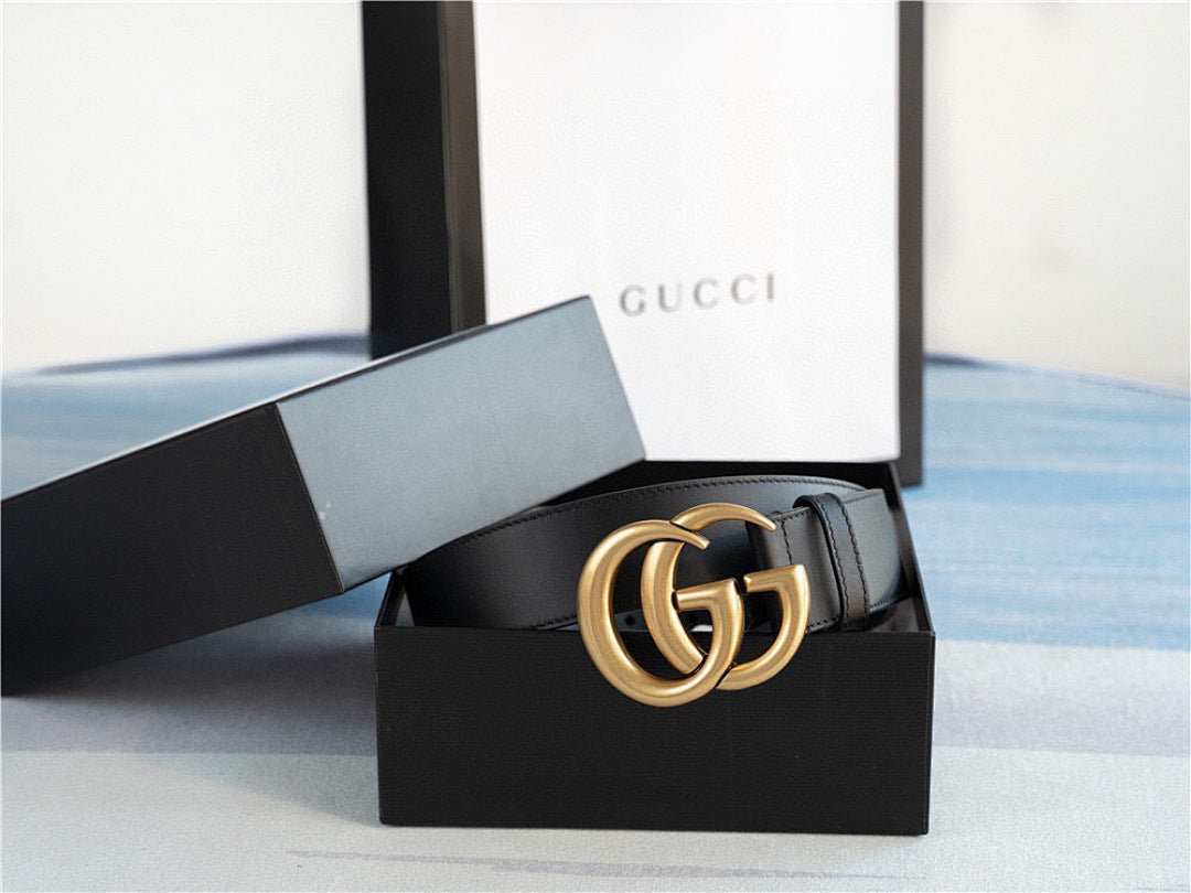 New Gold-Buckle Leather Belts for Men and Women