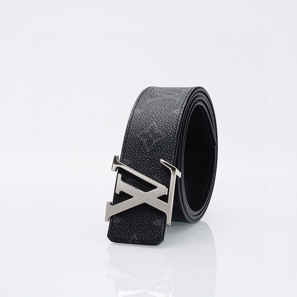 Luxury Black Monogram Belt with Silver Buckle