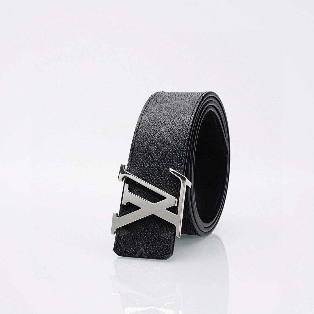 Luxury Black Monogram Belt with Silver Buckle