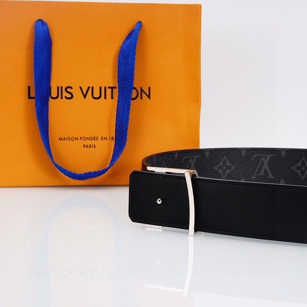 Luxury Black Monogram Belt with Silver Buckle