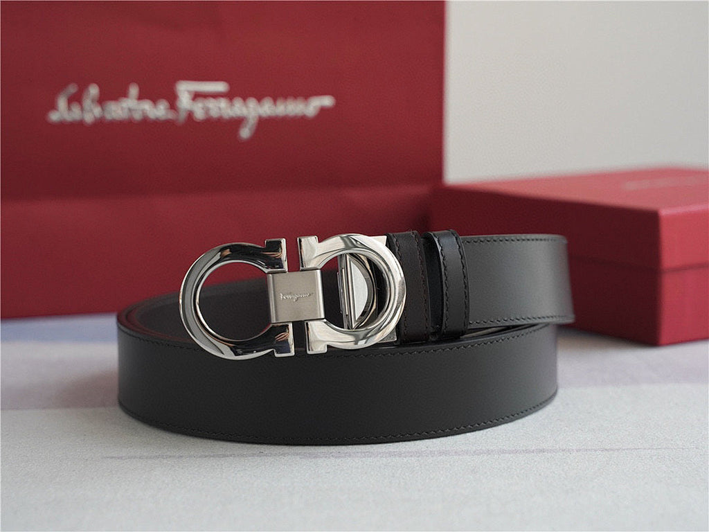 Classic Silver-Buckle Leather Belt