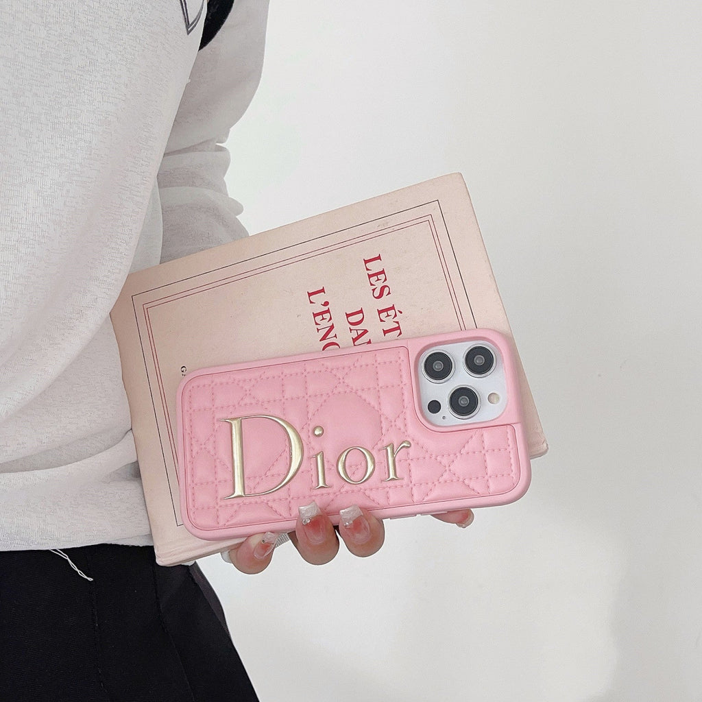 Fashion Gold Logo Leather iPhone Case