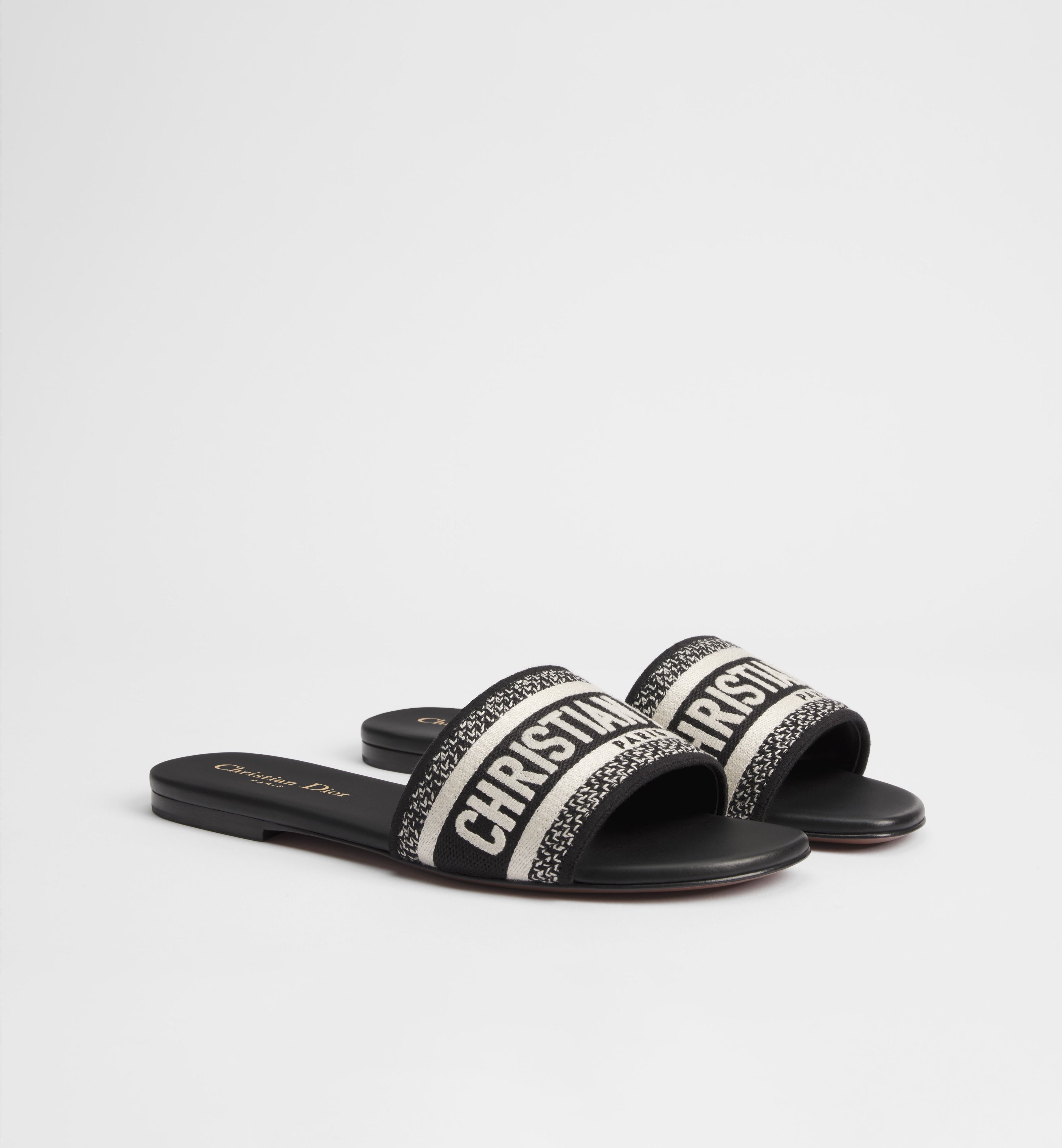 Black & White Embroidered Logo Slide Sandals