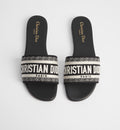 Black & White Embroidered Logo Slide Sandals
