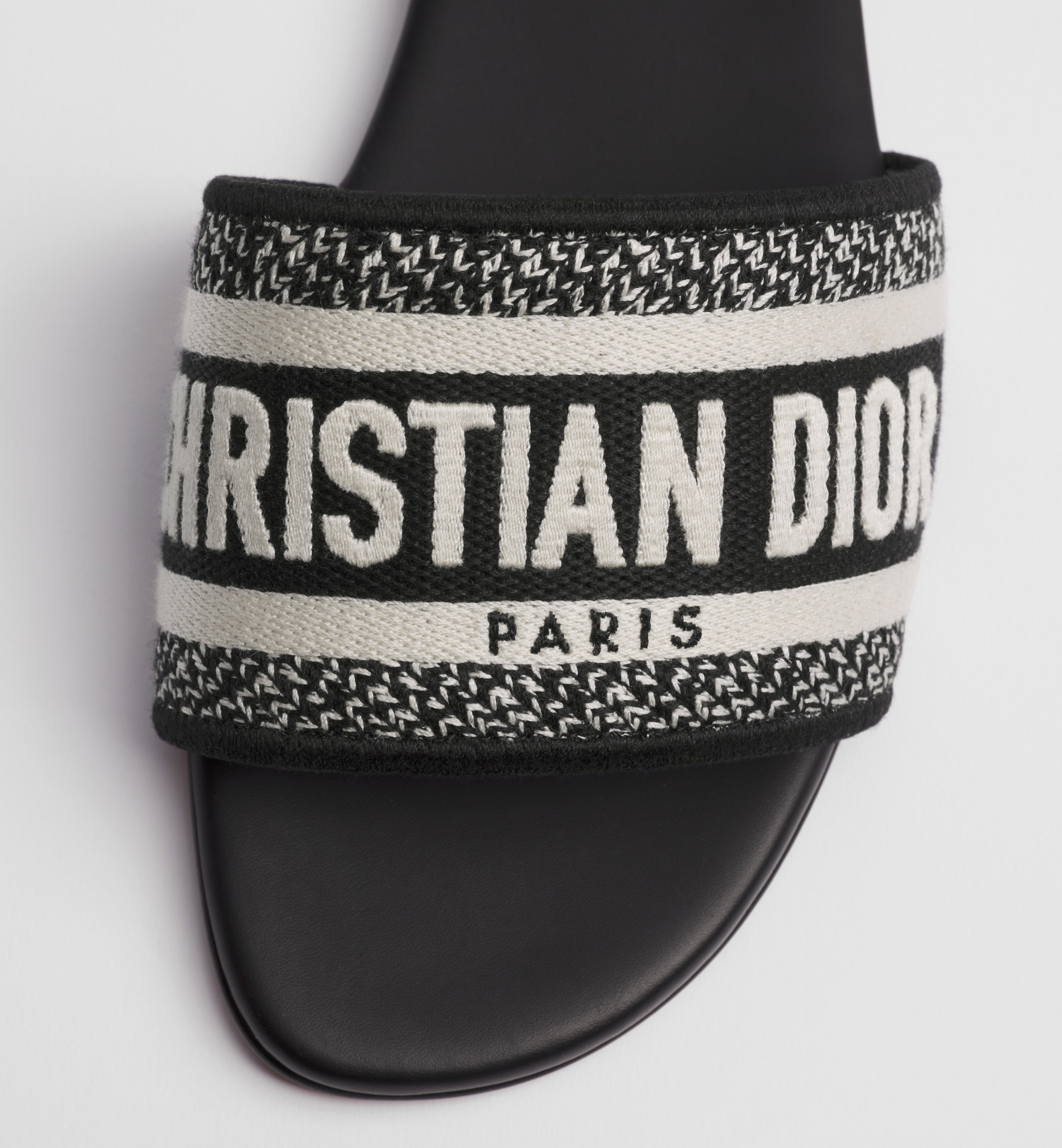 Black & White Embroidered Logo Slide Sandals