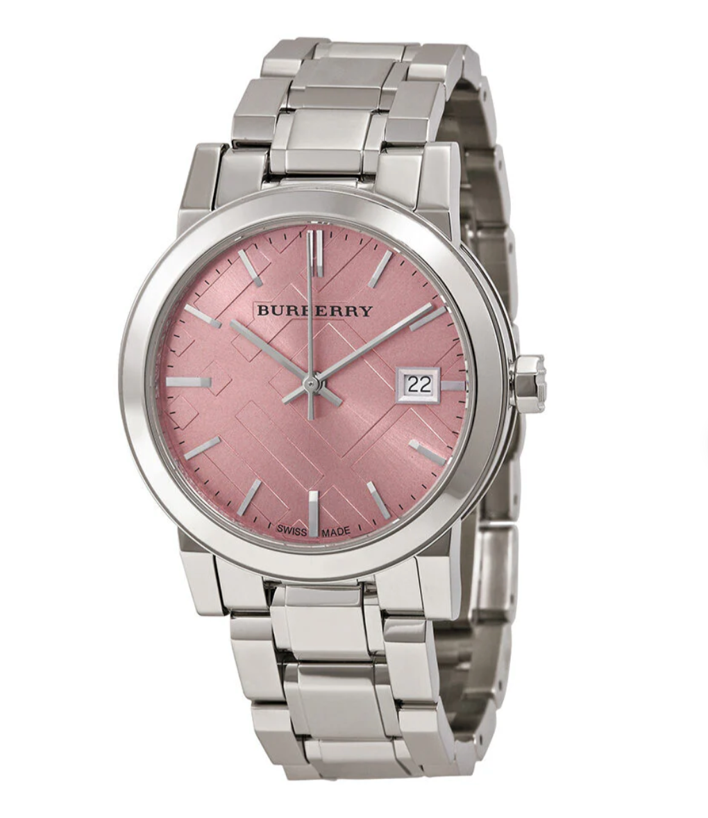 Burberry Ladies Check Stamped Pink 34mm Watch