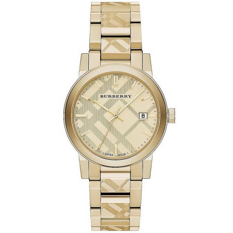 Burberry The City Engraved Checked Gold 38mm Watch