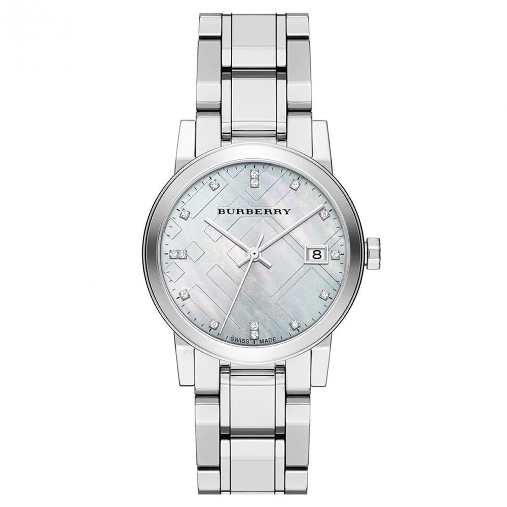 Burberry Ladies Silver Diamond 34mm Watch