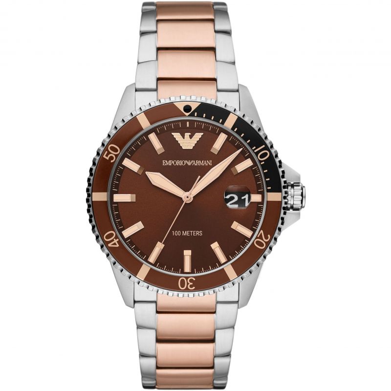Emporio Armani Men's Diver Two Tone Rose Gold Watch