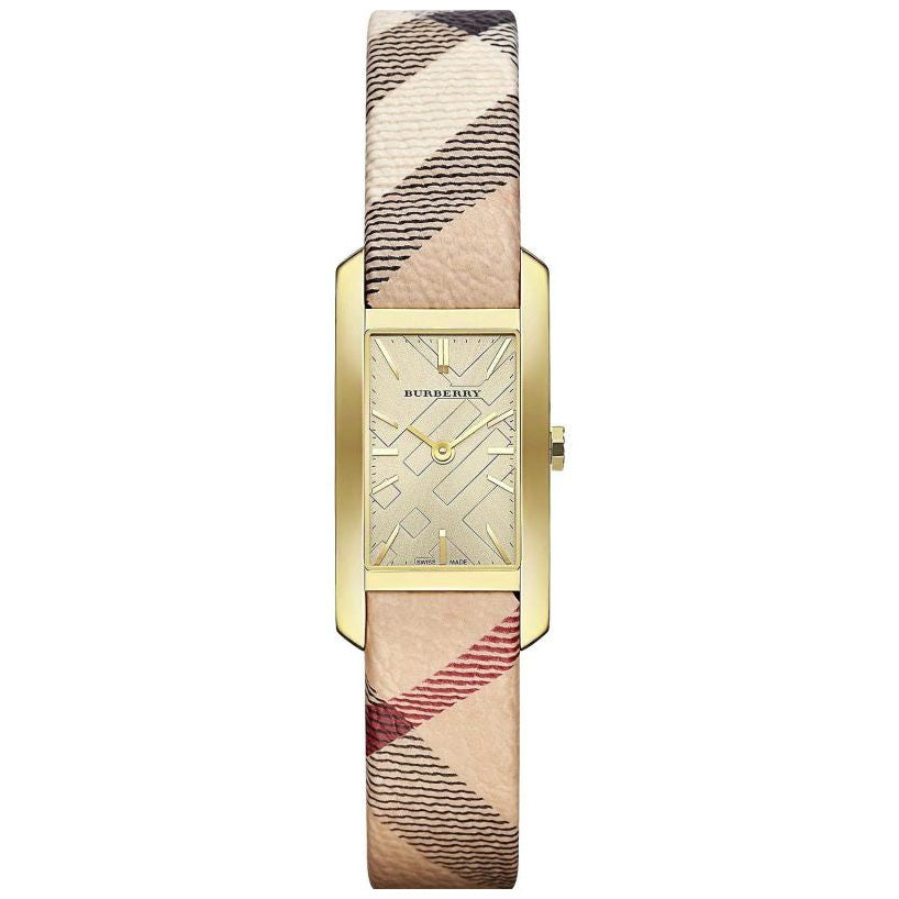 Burberry Ladies The Pioneer Check Yellow Gold Watch