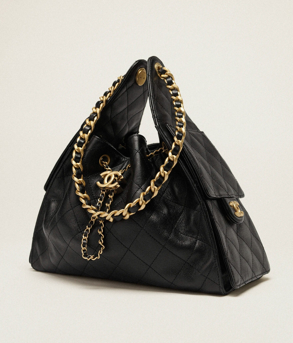 Small Handbag Grained Calfskin & Gold-Tone Metal Bag